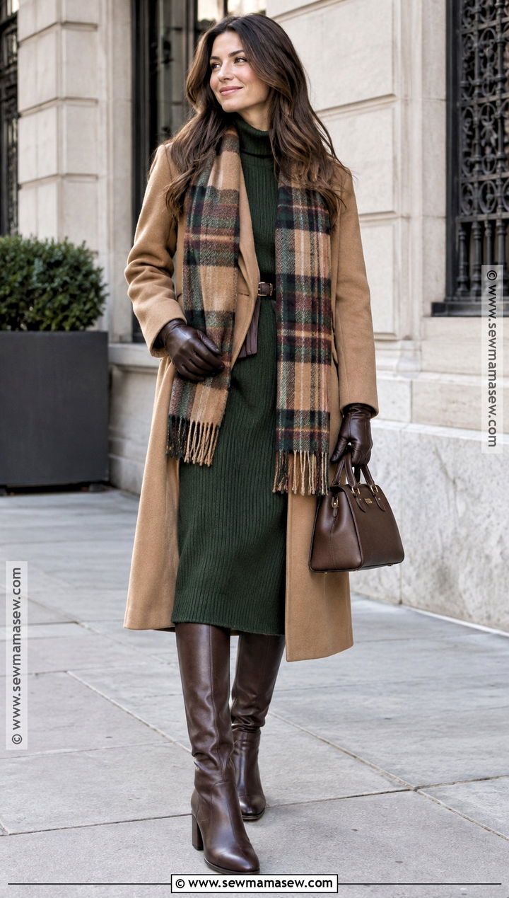 Brown Knee High Boots With A Knit Dress And Wool Coat - 15 Brown Knee-High Boots Fall Fashion