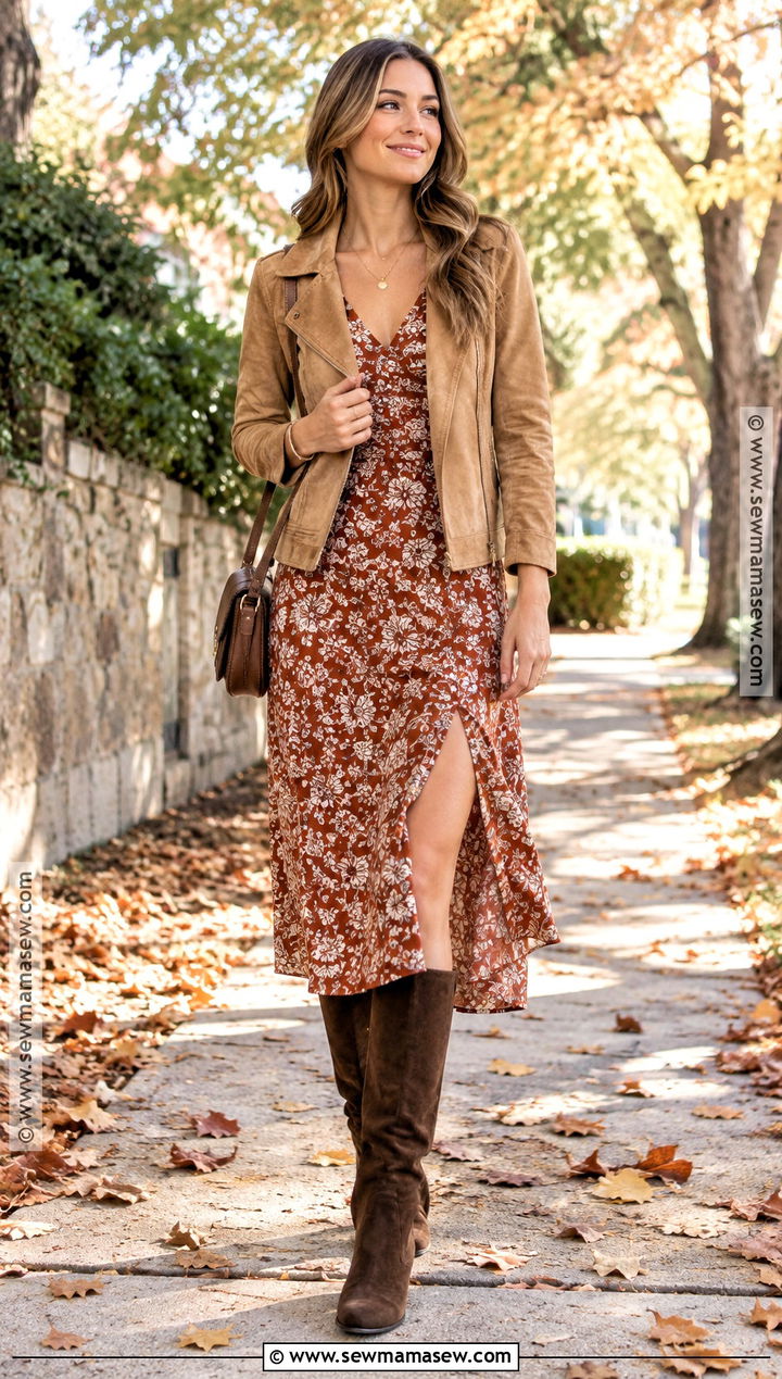 Brown Knee High Boots With Floral Midi Dress - 15 fall 2026 knee high boots