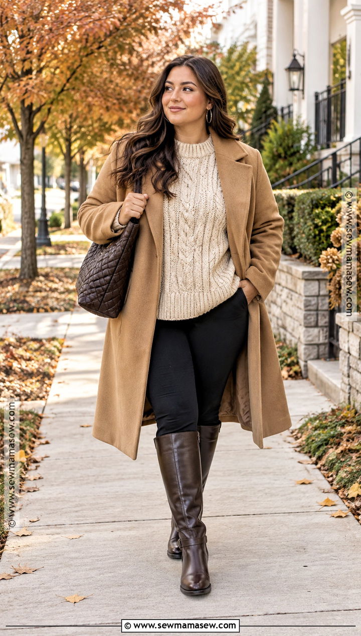 Brown Knee High Boots With Leggings And An Oversized Sweater - 15 Brown Knee-High Boots Fall Fashion