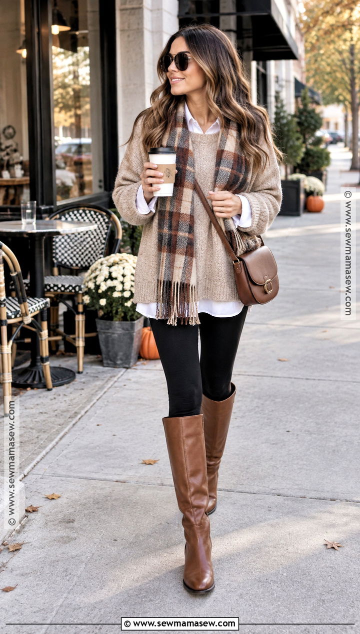 Brown Knee High Boots With Leggings And An Oversized Sweater - 15 brown knee-high boots fall