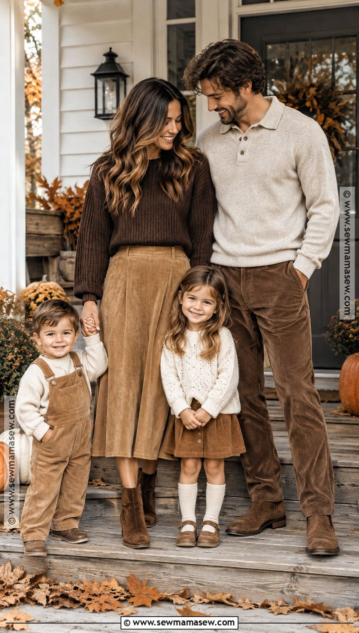 Brown Knit And Corduroy Family Outfits - 15 fall family photos neutral outfits