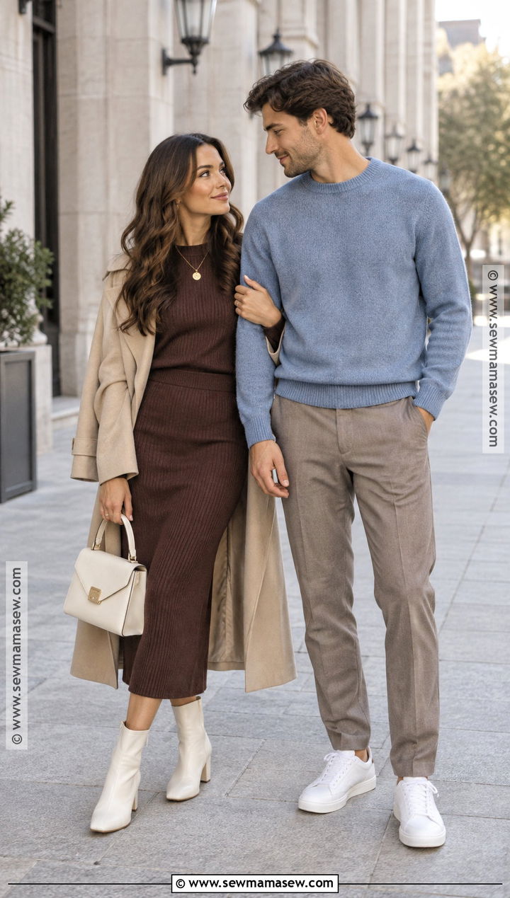 Brown Knit Set Engagement Photo Outfit - 15 engagement photo shoot outfits fall