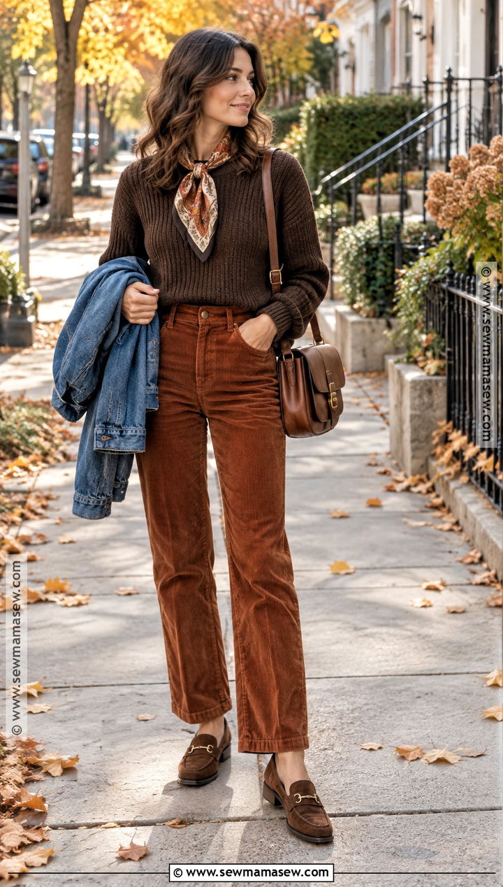 Brown Knit Sweater With Corduroy Pants - 15 Brown Knit Sweater Fall Style Ideas