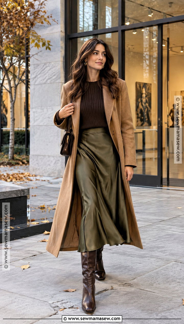 Brown Knit Sweater With Slip Dress - 15 brown knit sweater fall ideas