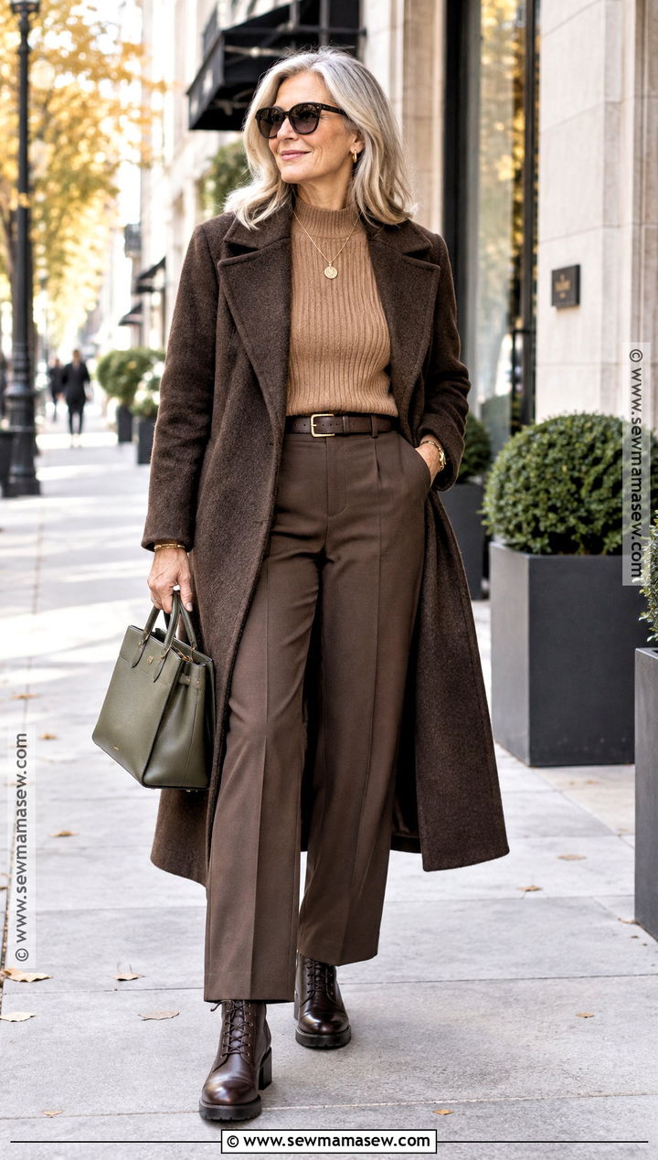 Brown Lace Up Boots With Brown Trousers And A Knit Top - 15 brown lace up boots outfit fall