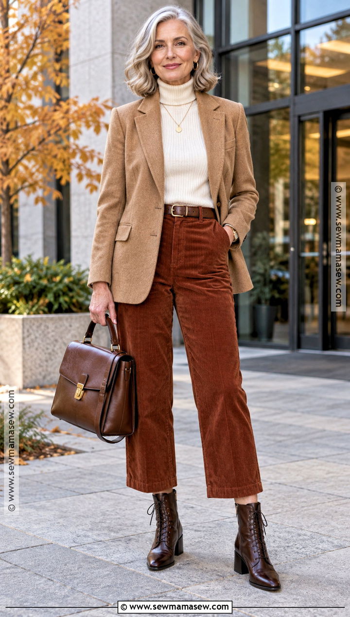 Brown Lace Up Boots With Corduroy Pants And A Turtleneck - 15 brown lace up boots outfit fall