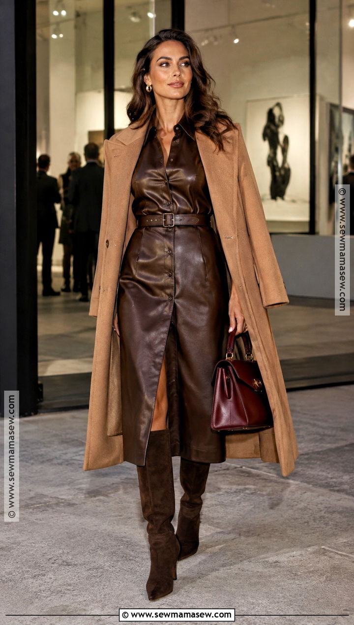 Brown Leather Dress And Suede Boots Fall Going Out Outfit - 30 fall going out outfits