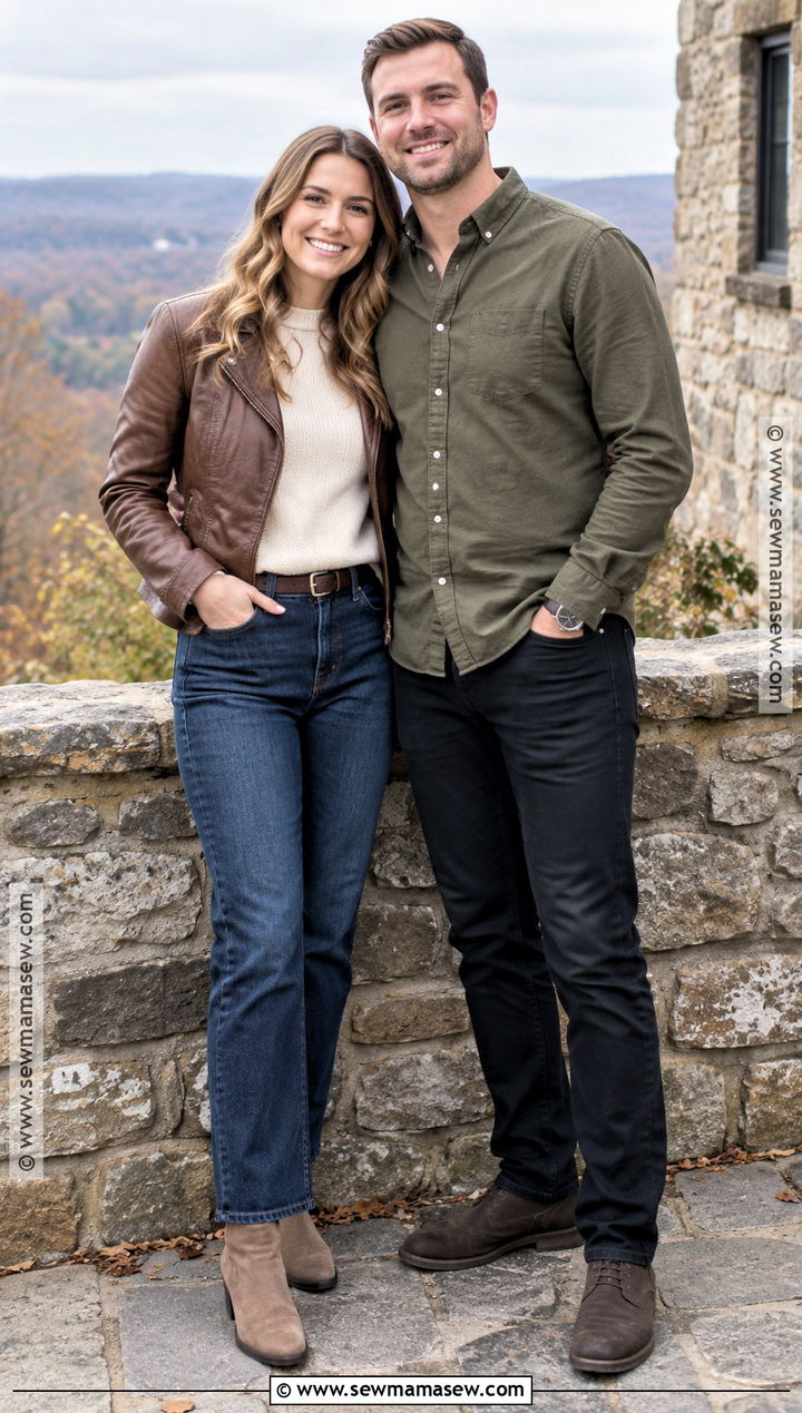 Brown Leather Jacket Fall Engagement Outfit - 20 fall engagement pictures outfit outdoor ideas