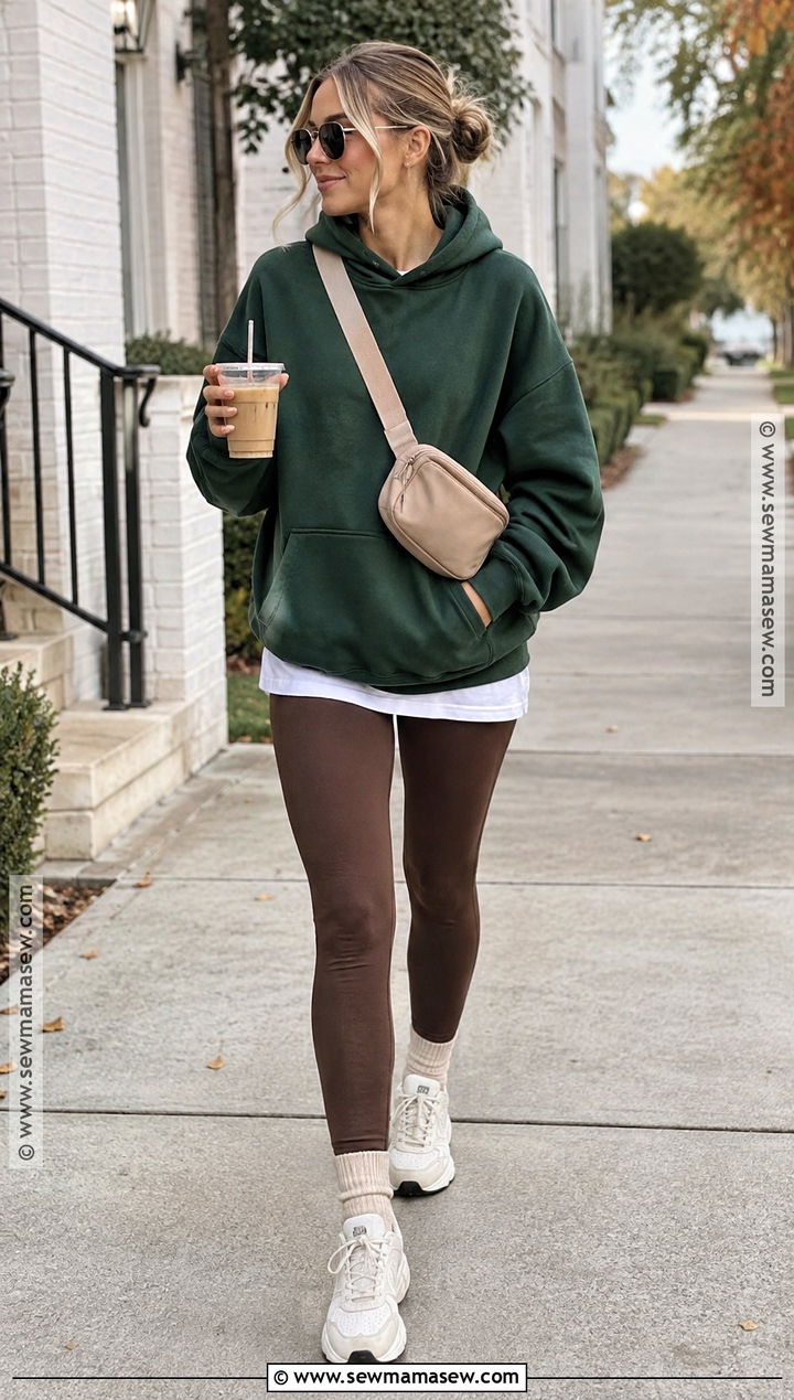 Brown Leggings With Forest Green Hoodie - 25 brown leggings outfit fall