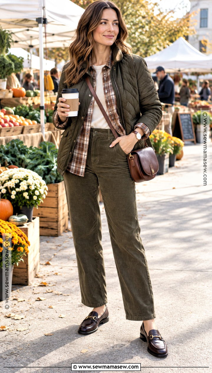 Brown Loafers With Corduroy Pants and Plaid Shirt - 20 fall loafers ideas