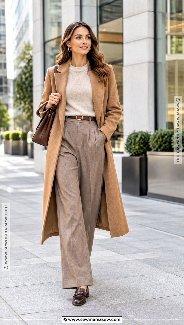 Brown Loafers With Wide Leg Trousers and Sweater - 15 brown loafers for fall ideas