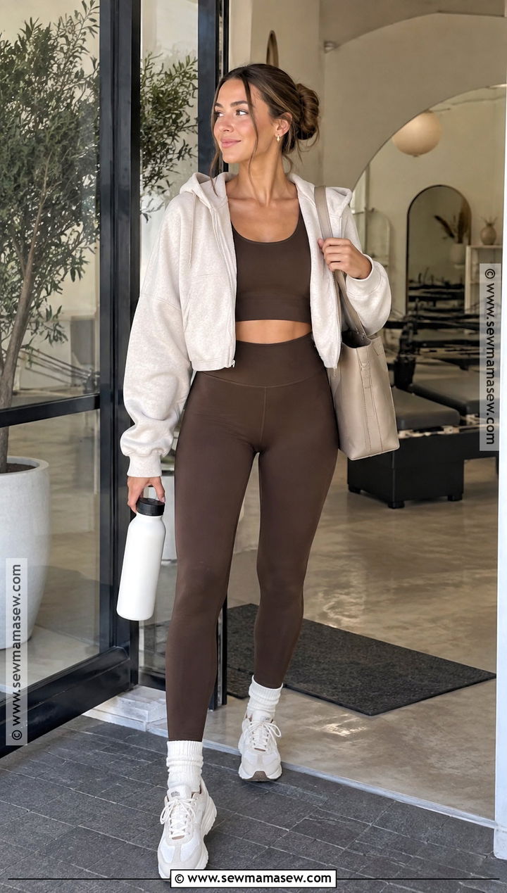 Brown Matching Set Fall Gym Outfit - 20 fall gym outfits for women