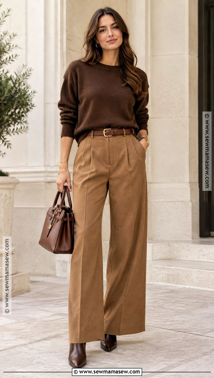 Brown Monochrome Fall Outfit With Trousers - 25 classic fall outfits
