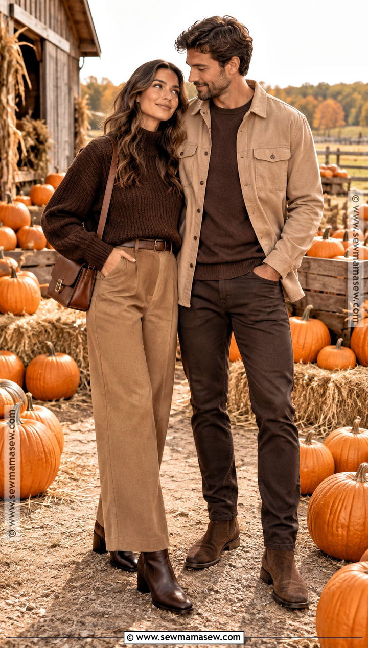 Brown Monochrome Pumpkin Patch Couple Outfit - 25 Pumpkin Patch Couple Outfit Ideas