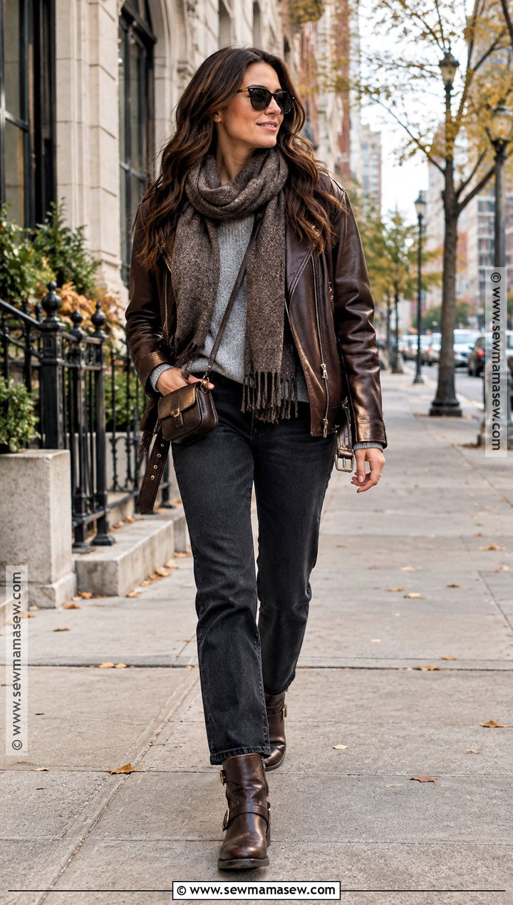 Brown Moto Boots With a Leather Jacket - 25 brown fall boots