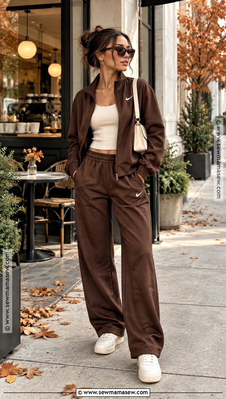 Brown Nike Tracksuit With Cream Accessories - 15 nike tracksuit fall fashion ideas