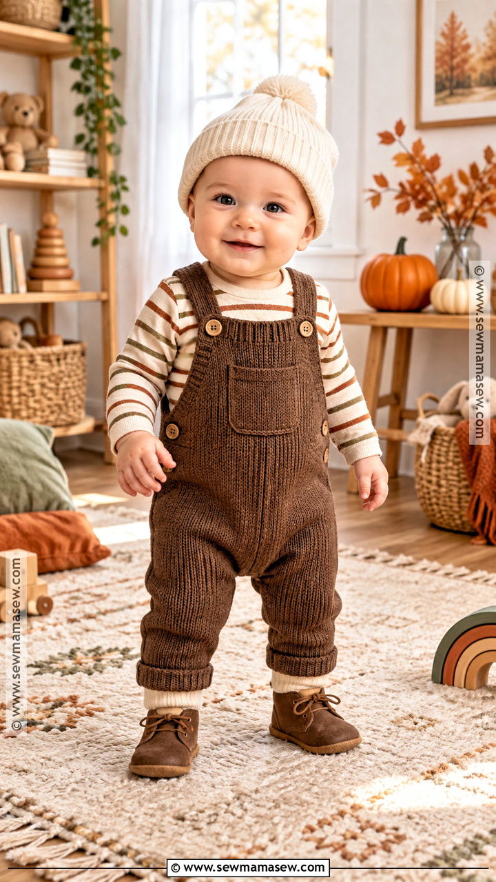 Brown Overall And Striped Bodysuit Outfit - 20 baby thanksgiving outfit ideas for boys