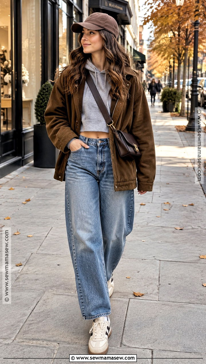 Brown Oversized Jacket With A Hoodie And Jeans - 20 Brown Jacket Fall Outfit Ideas
