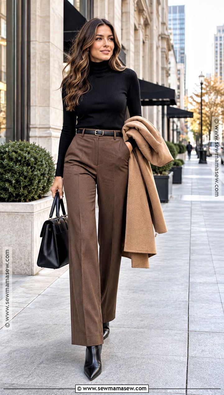 Brown Pants With Black Turtleneck - 20 fall outfits with brown pants