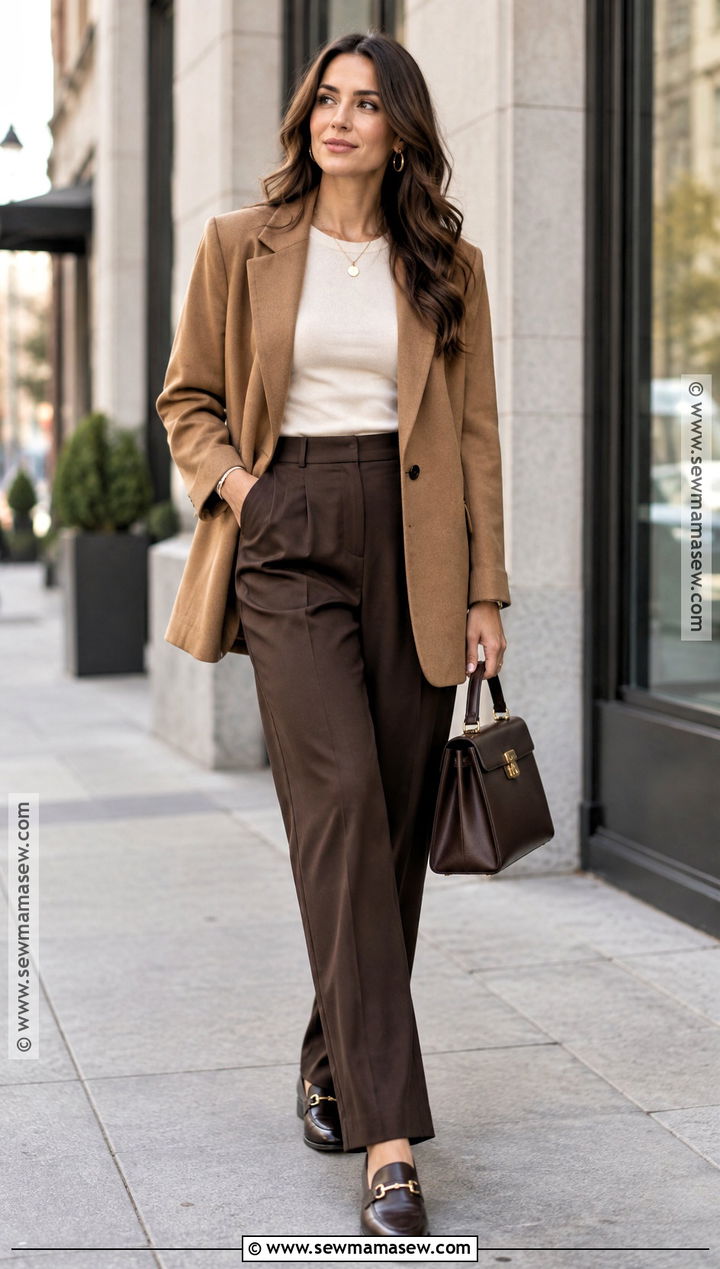 Brown Pants With Camel Blazer - 20 fall outfits with brown pants