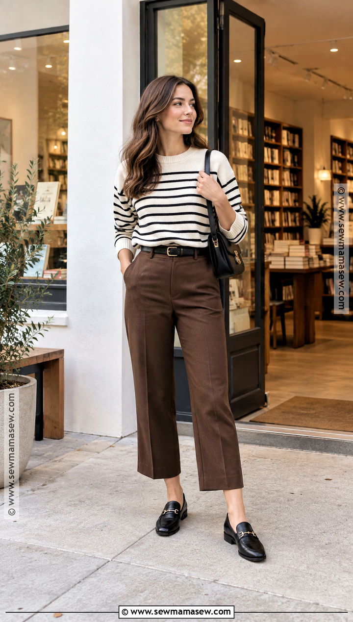 Brown Pants With Striped Sweater - 20 fall outfits with brown pants