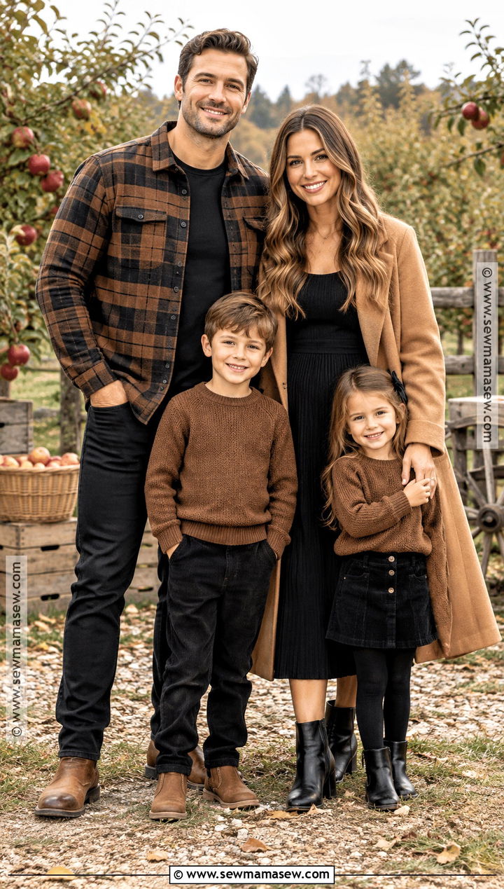 Brown Plaid And Black Basics Family Outfit - 15 fall family pictures outfits black and brown