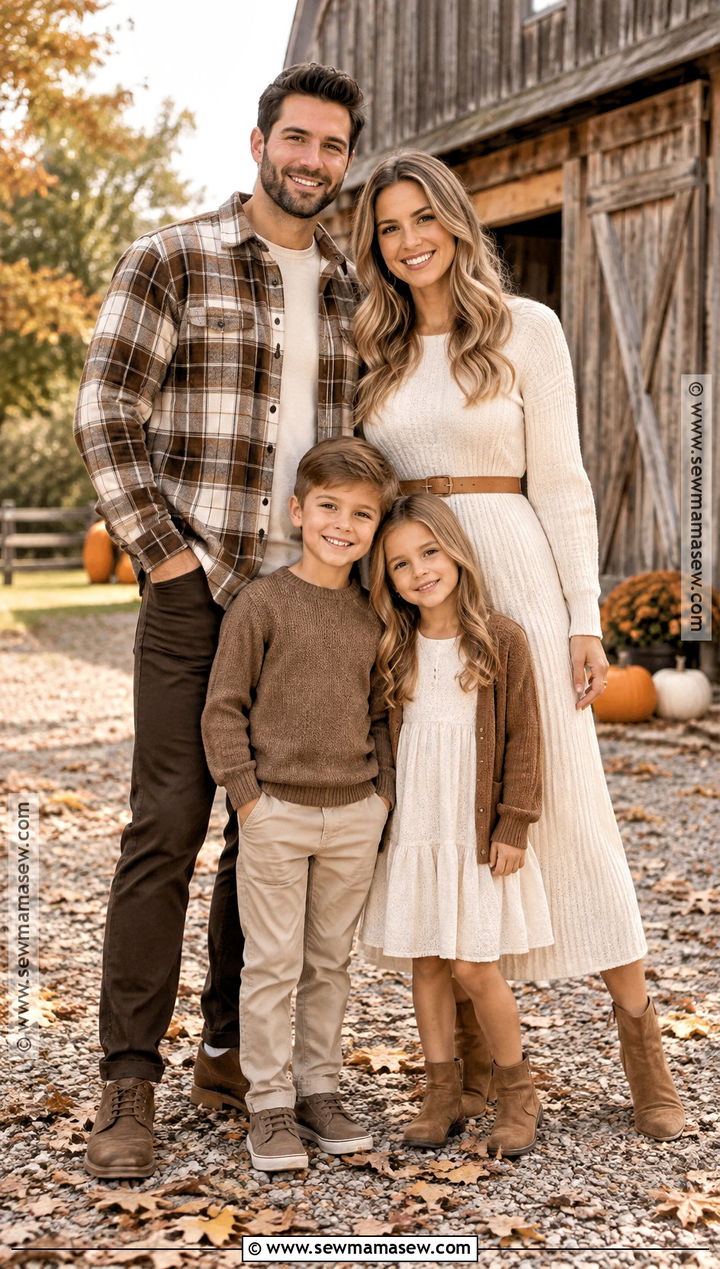 Brown Plaid And Cream Fall Family Picture Outfits - 20 Neutral Family Picture Outfits Fall