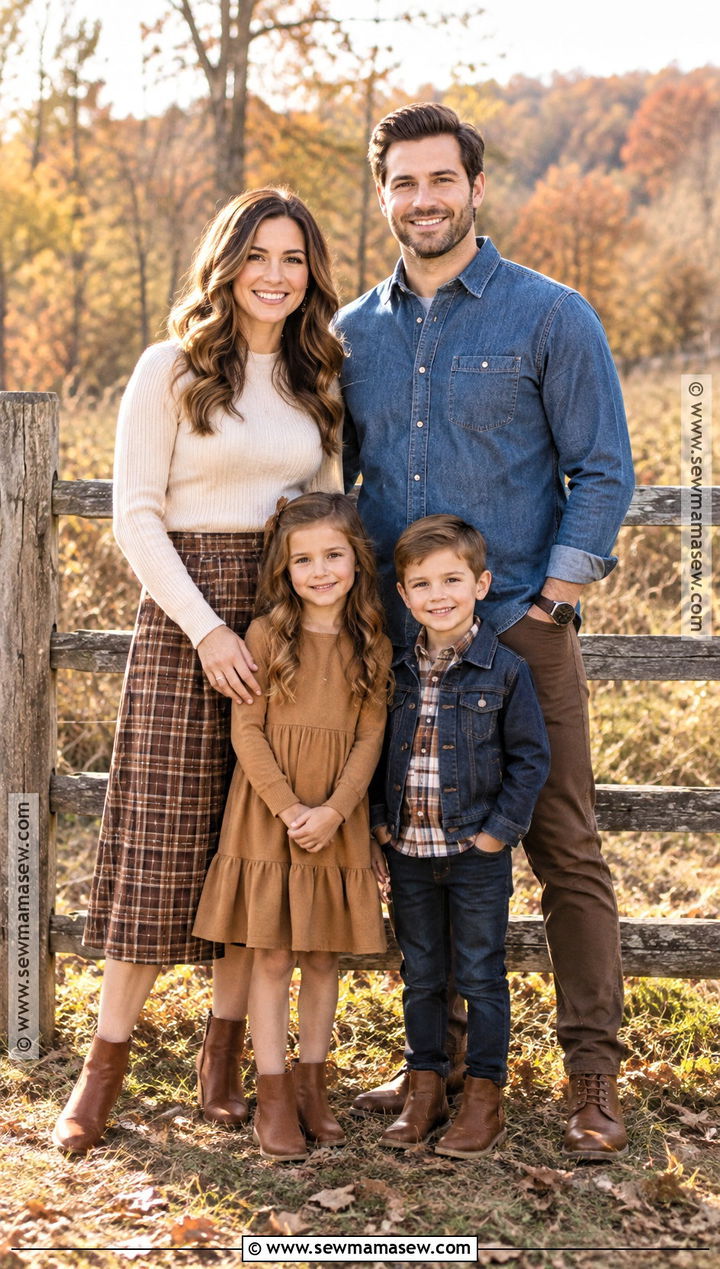 Brown Plaid And Denim Fall Family Picture Outfits - 15 family outfits for fall pictures