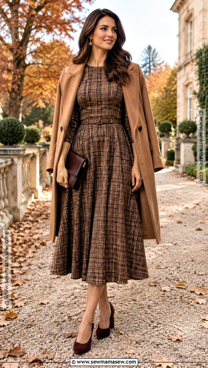 Brown Plaid Fall Wedding Guest Dress - 25 fall wedding guest dress october ideas