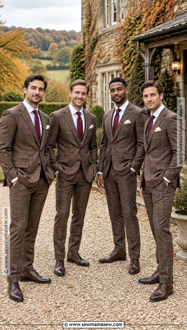 Brown Plaid Groomsmen Suit With Solid Tie - 15 groomsmen outfits fall wedding