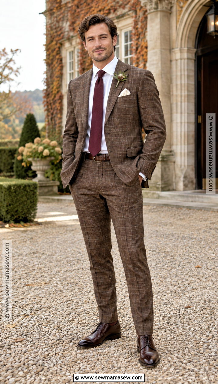 Brown Plaid Suit Groom Attire - 25 fall wedding groom attire ideas