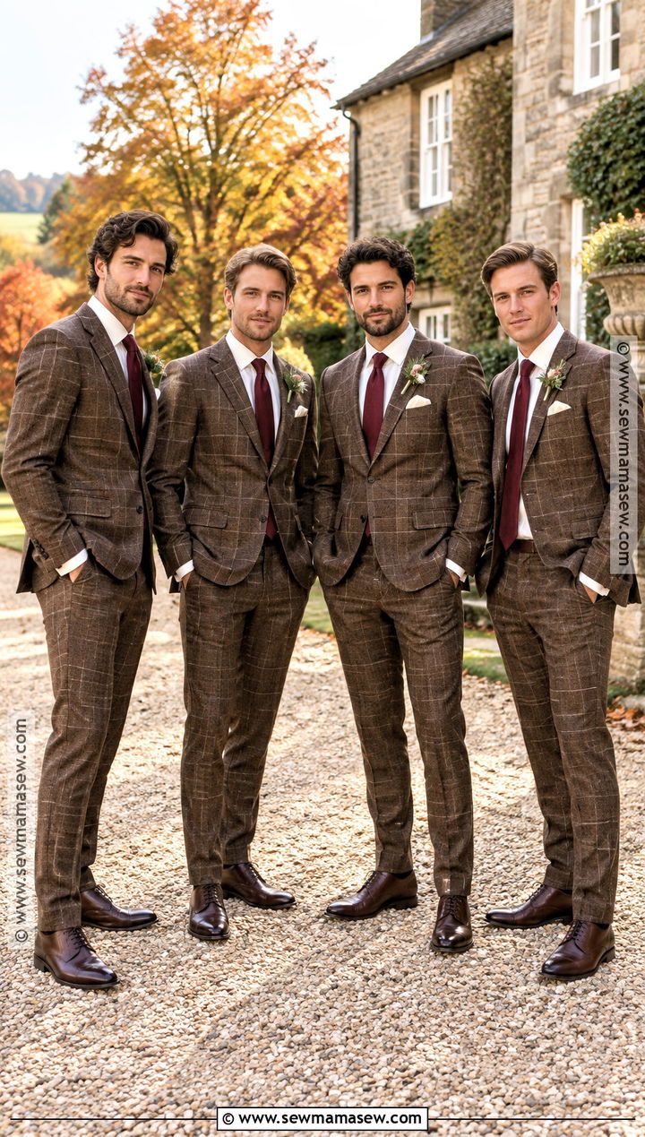 Brown Plaid Suit Groomsmen Attire - 15 fall rustic groomsmen attire ideas