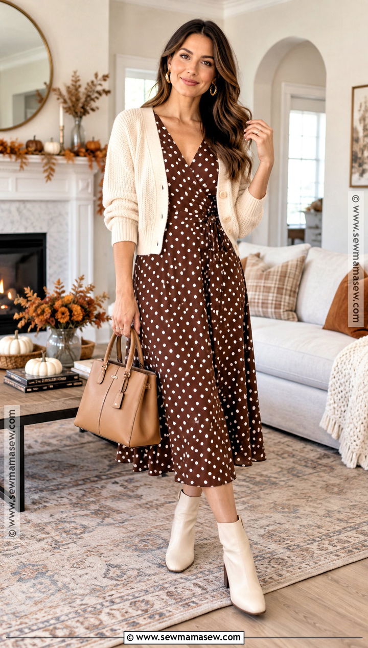 Brown Polka Dot Thanksgiving Dress Outfit - 20 Thanksgiving Dress Outfit Ideas
