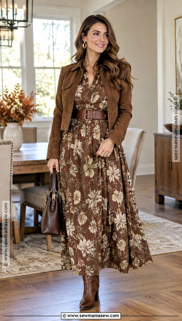 Brown Print Maxi Thanksgiving Dress - 20 thanksgiving dresses for women