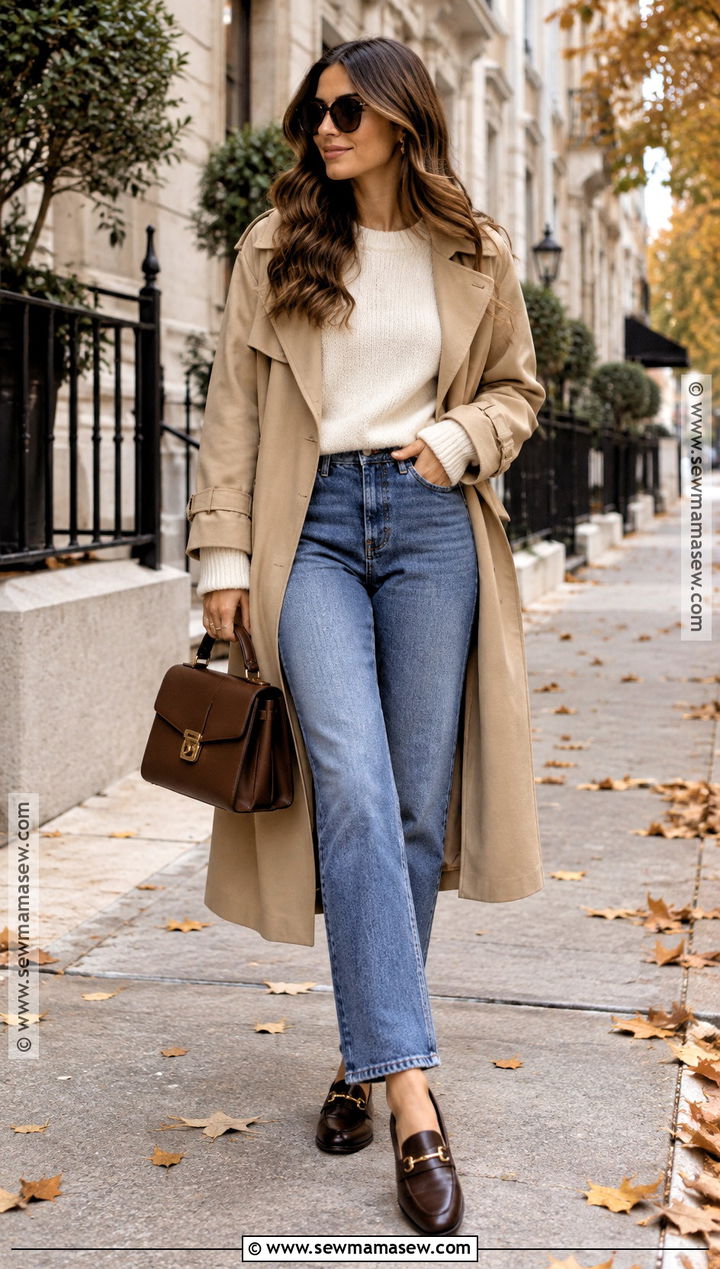 Brown Purse With Jeans And Trench Coat - 15 brown purse outfit fall ideas