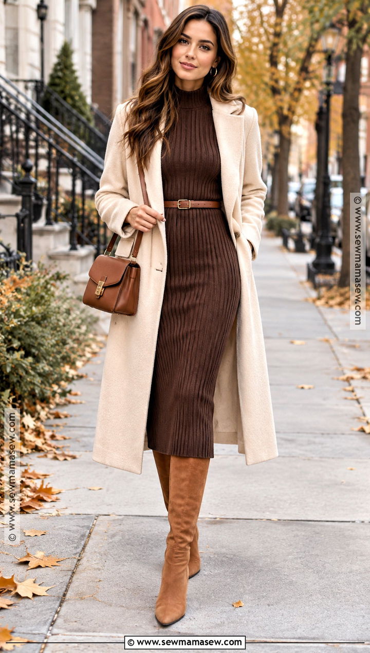 Brown Ribbed Sweater Dress Outfit - 15 fall 2026 casual dresses