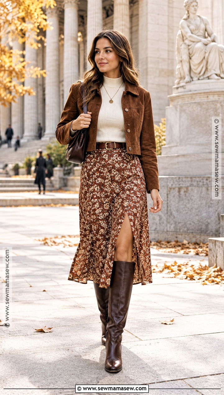 Brown Rider Boots With Midi Skirt - 15 Rider Boots Outfit Fall