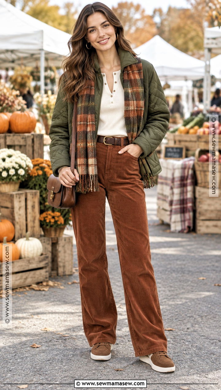 Brown Sneakers With Corduroy Pants - 20 Fall Sneaker Outfits for Women