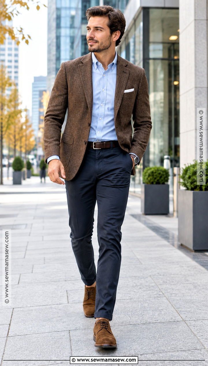 Brown Sport Coat With Blue Shirt And Navy Chinos - 15 men fall outfits business casual