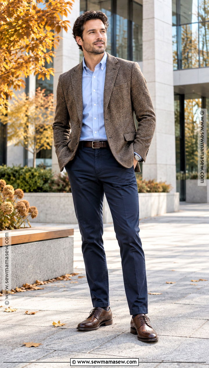 Brown Sport Coat and Navy Chinos Business Casual Outfit - 20 fall business casual outfits for men