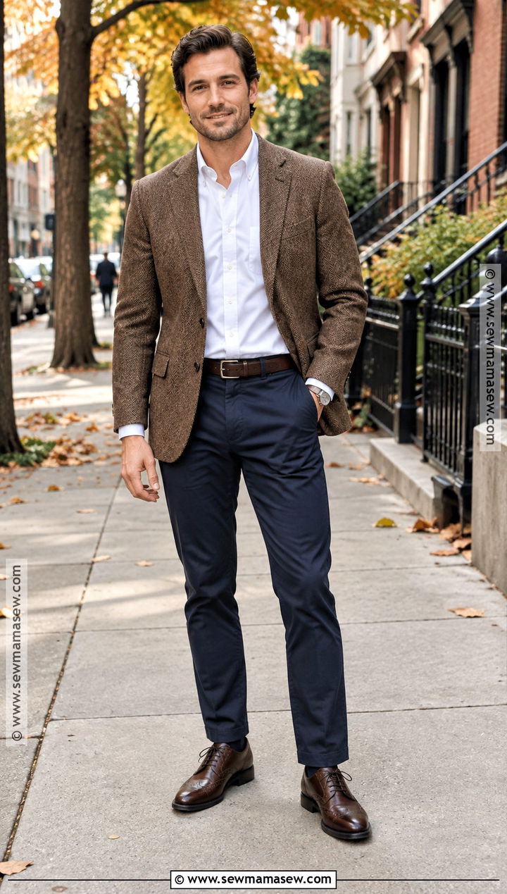 Brown Sport Coat and Navy Chinos Fall Work Outfit - 15 fall work outfits for men
