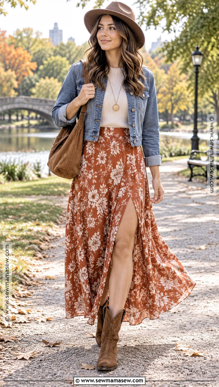 Brown Suede Boots With Boho Maxi Skirt - 20 Brown Suede Boots Outfit Fall