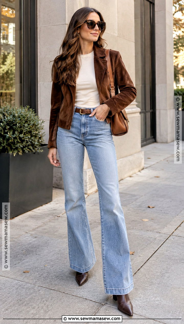 Brown Suede Jacket And Light Blue Jeans Outfit - 20 light blue jeans outfit fall
