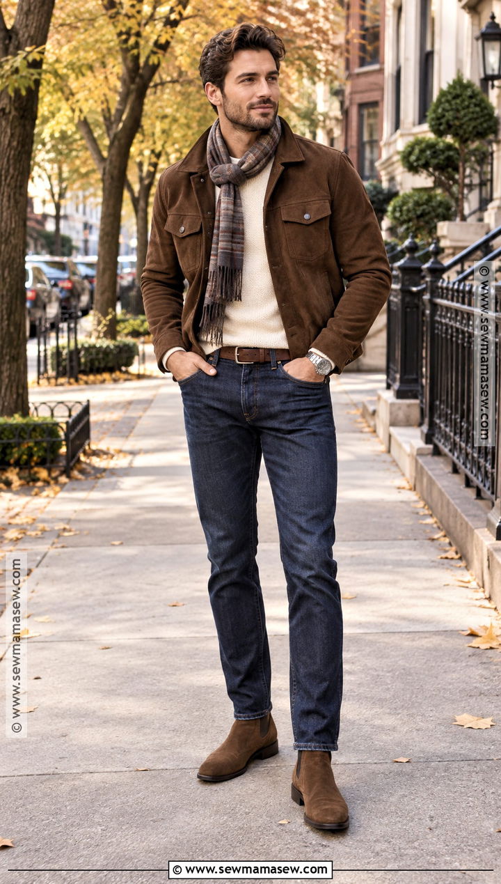 Brown Suede Jacket Autumn Outfit - 15 autumn aesthetic clothes for men