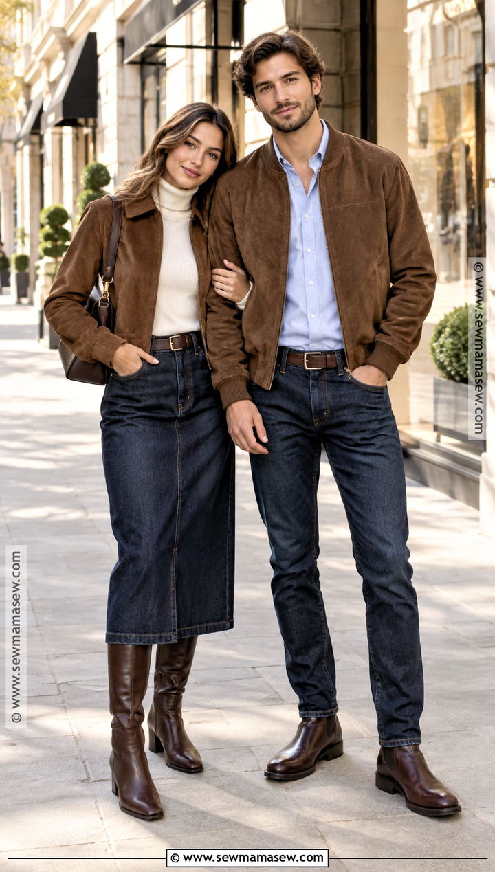 Brown Suede Jacket Fall Couples Outfit - 15 cute fall couples outfits