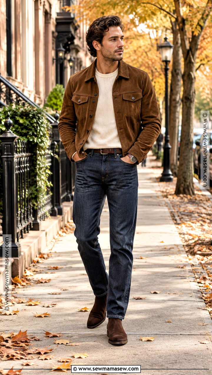 Brown Suede Jacket Fall Outfit - 15 Fall Fits Men Aesthetic