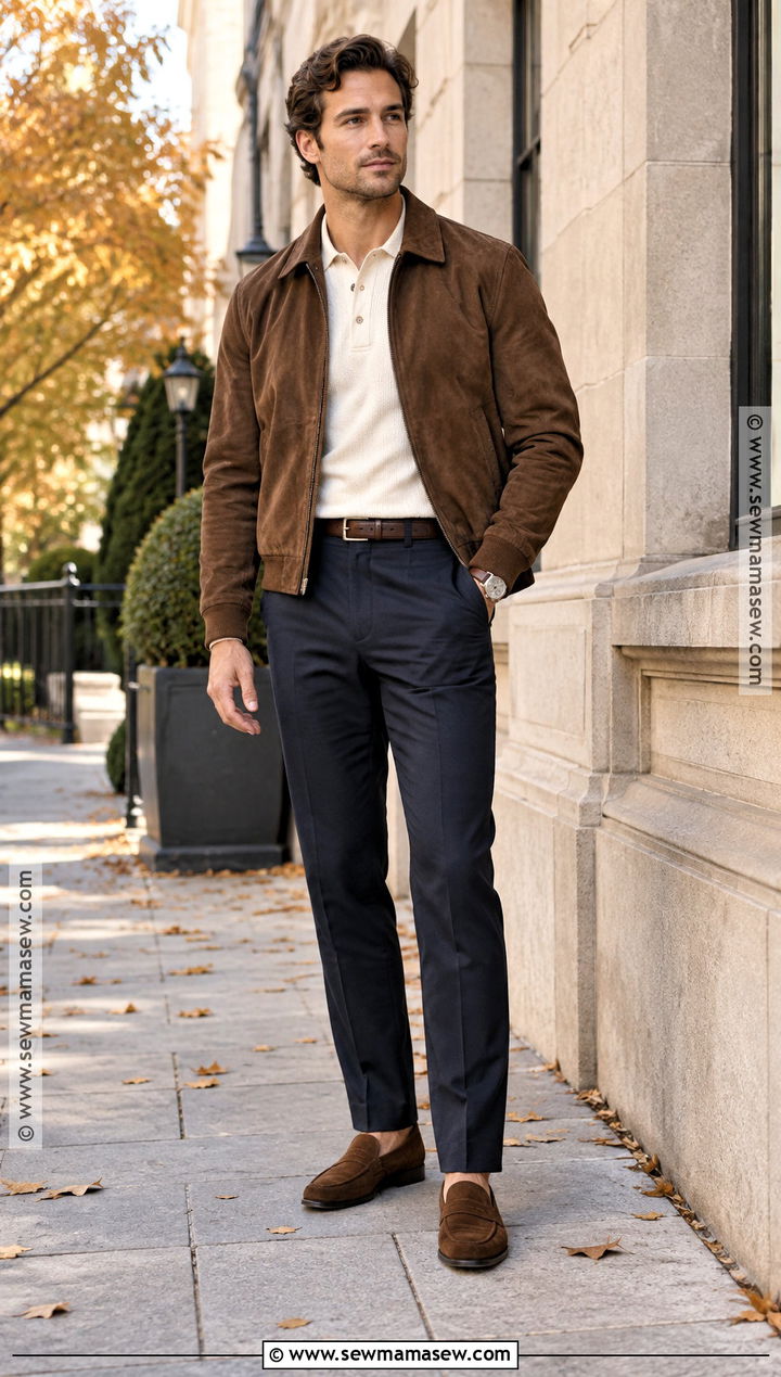 Brown Suede Jacket Old Money Fall Outfit - 20 old money fall outfits for men