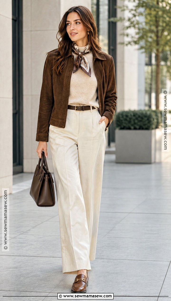 Brown Suede Jacket With Cream Trousers - 20 brown fall jacket ideas