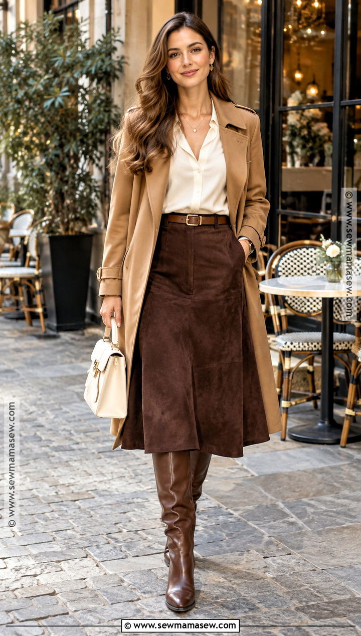 Brown Suede Skirt Autumn Outfit - 25 skirt autumn outfit ideas
