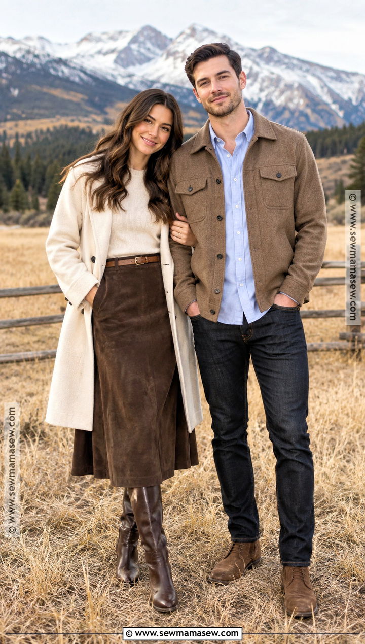 Brown Suede Skirt Fall Mountain Engagement Outfit - 15 engagement photos outfits fall mountains